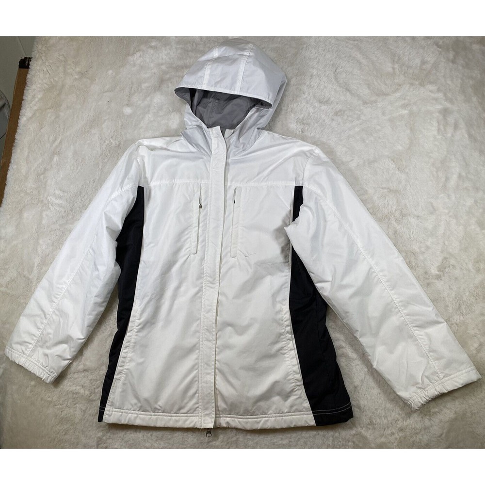Nike Jacket Womens Size Small White Black Full Zip Hooded Training Pockets Lined